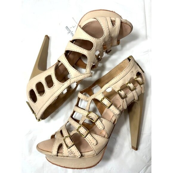 L.A.M.B Gwen Stefani LAMB DAVIN Natural Leather Strappy Pumps Size 6.5 - Picture 9 of 16